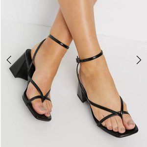 Bershka mid heel sandals with square toe in black